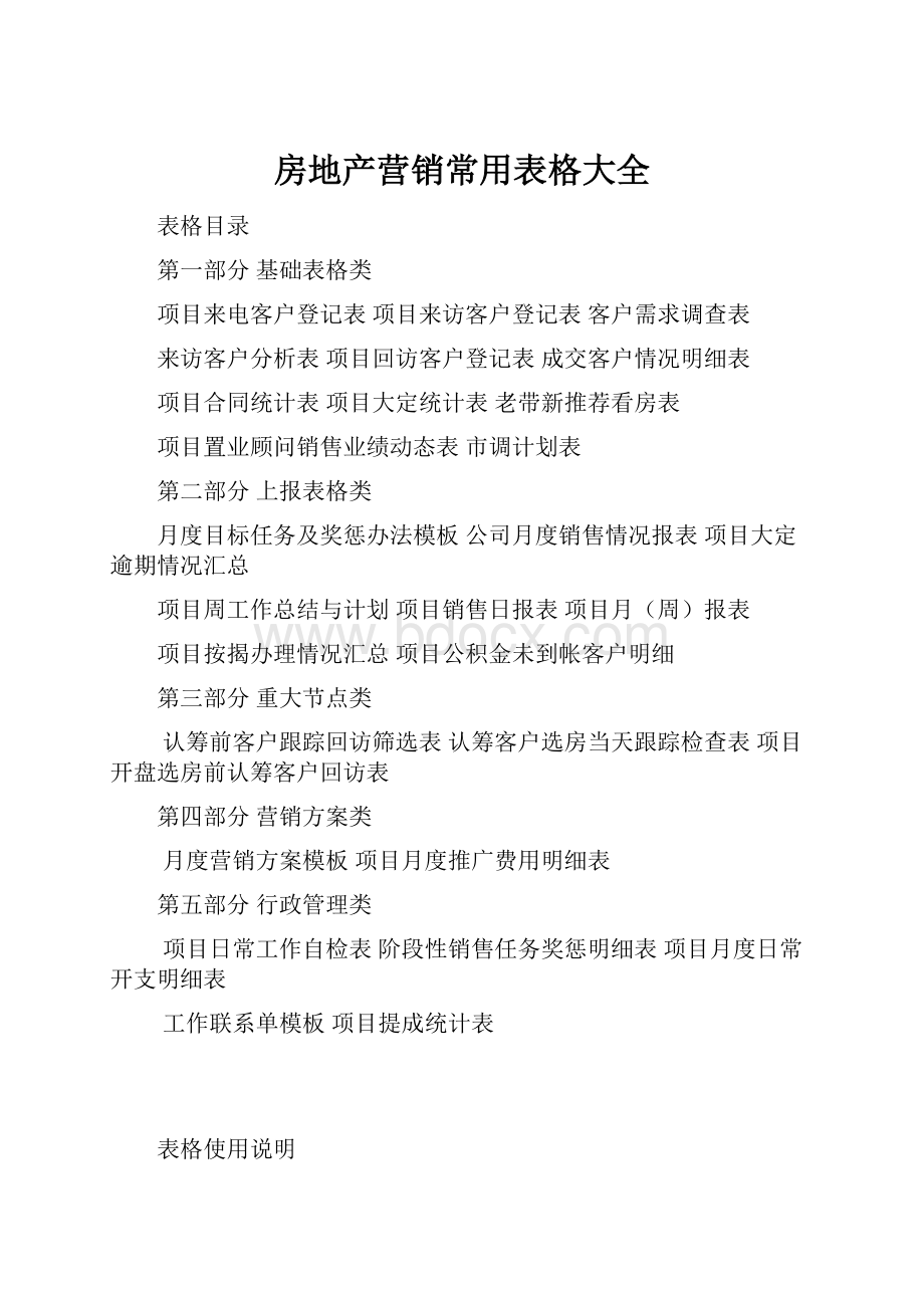 房地产营销常用表格大全.docx