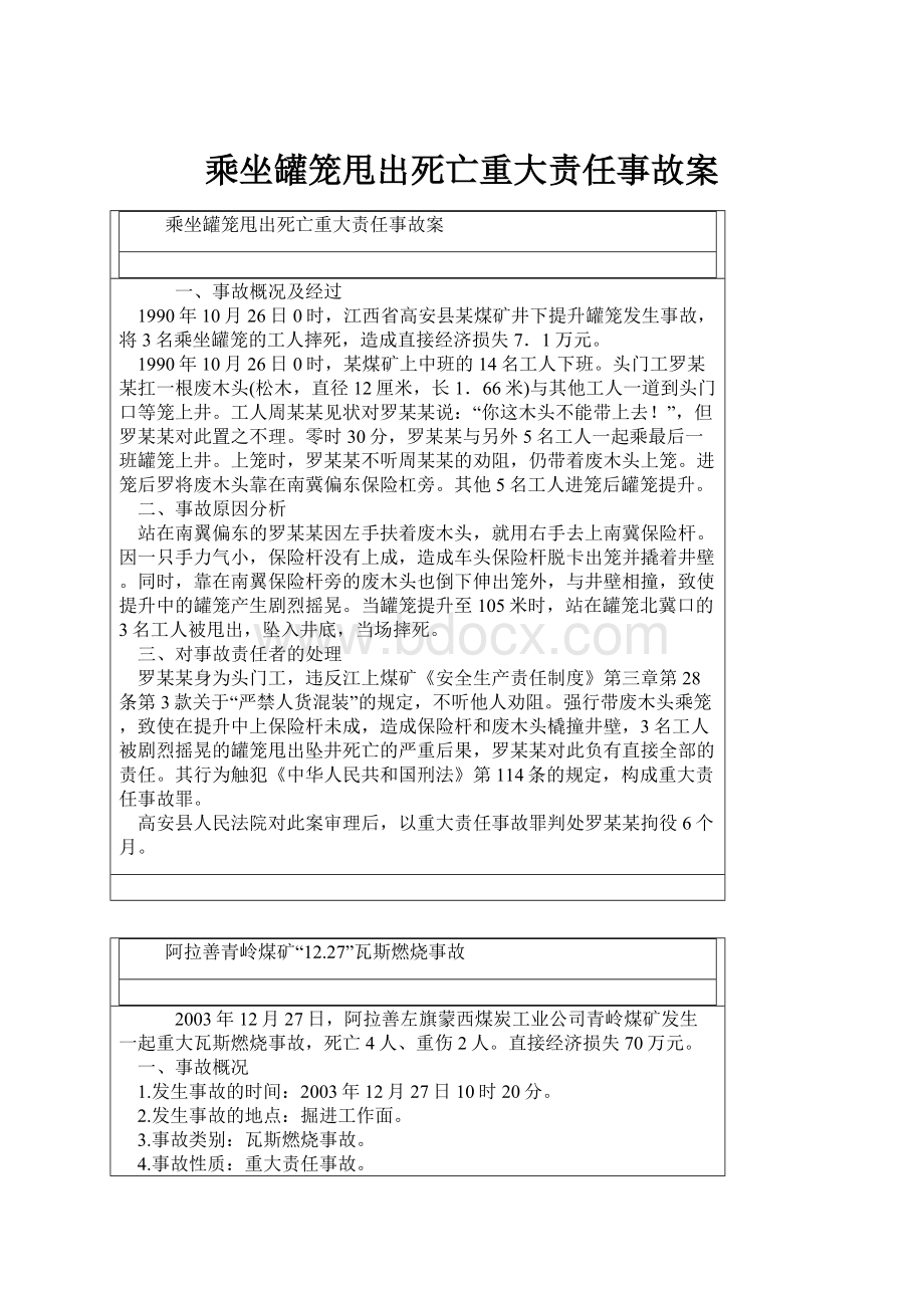 乘坐罐笼甩出死亡重大责任事故案.docx