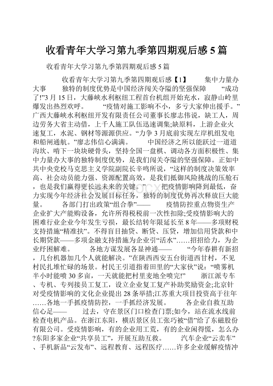 收看青年大学习第九季第四期观后感5篇文档格式.docx