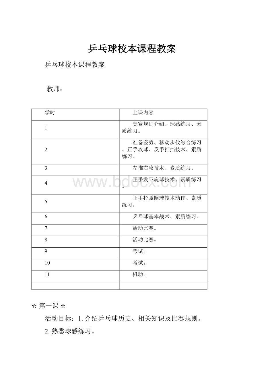 乒乓球校本课程教案Word格式文档下载.docx