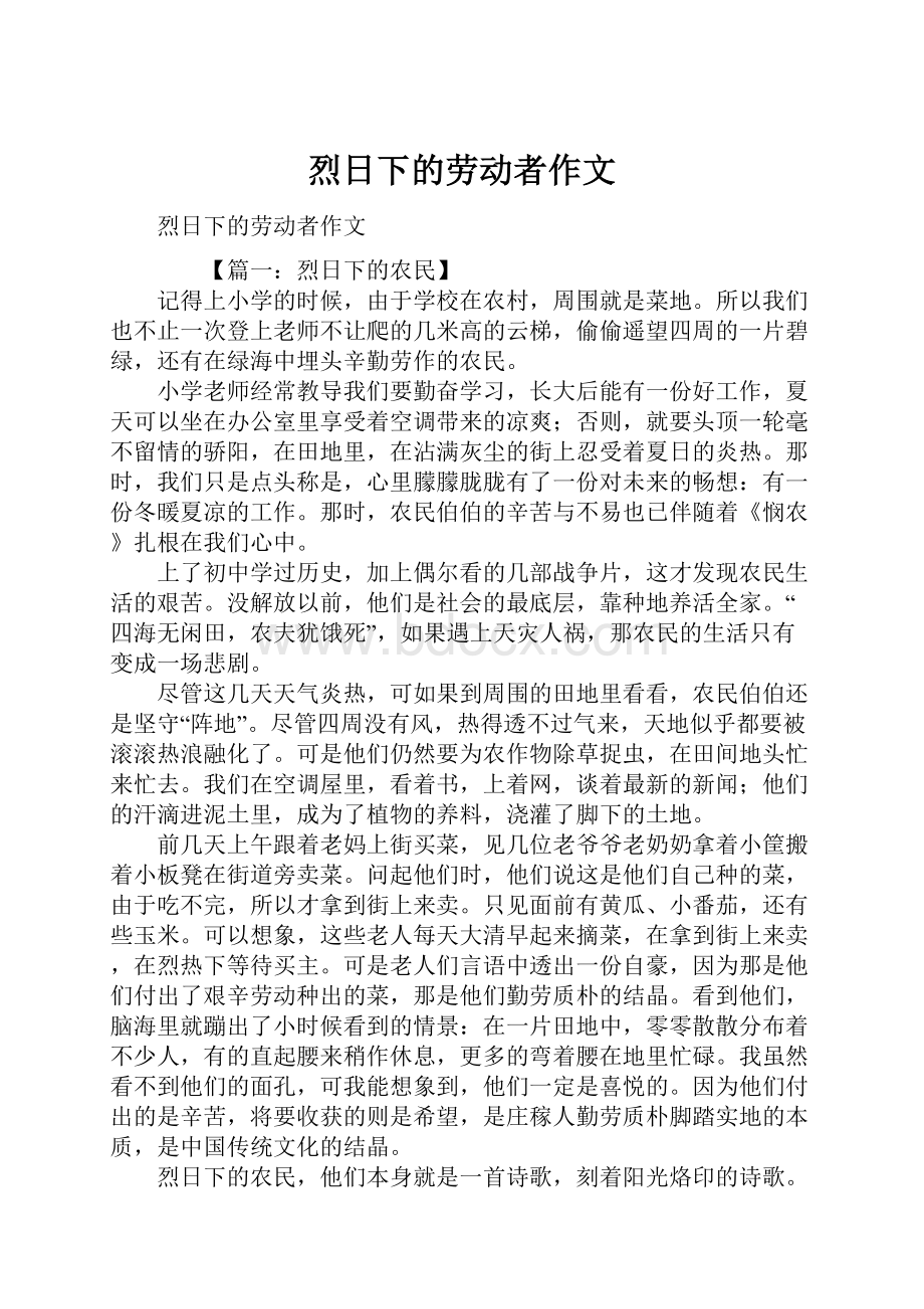 烈日下的劳动者作文Word格式文档下载.docx