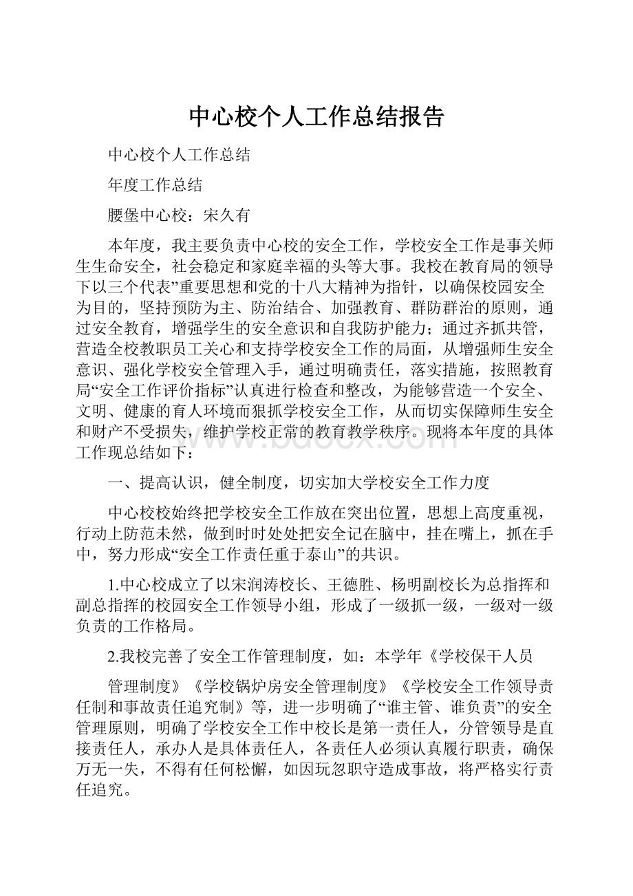 中心校个人工作总结报告.docx