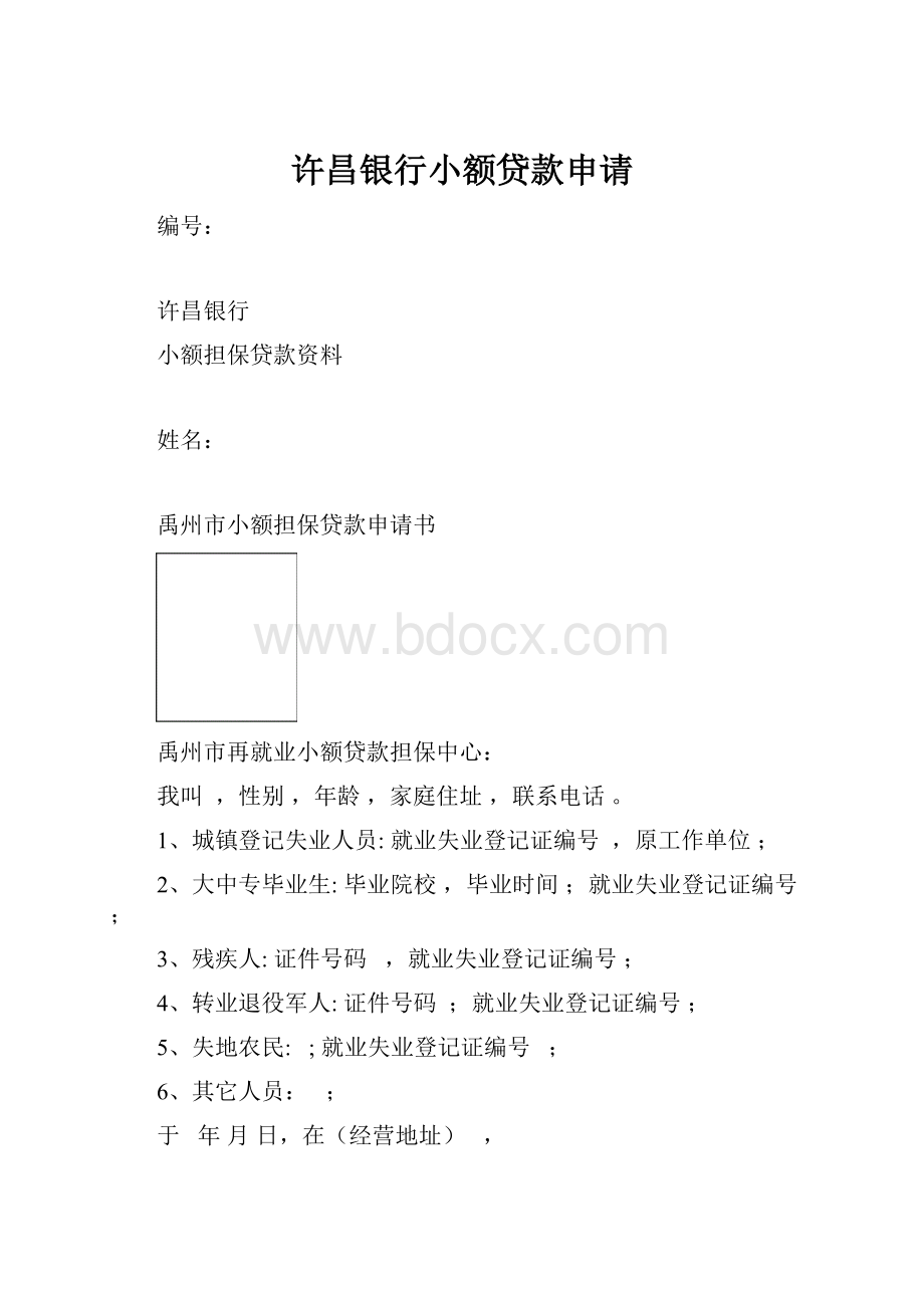 许昌银行小额贷款申请.docx_第1页