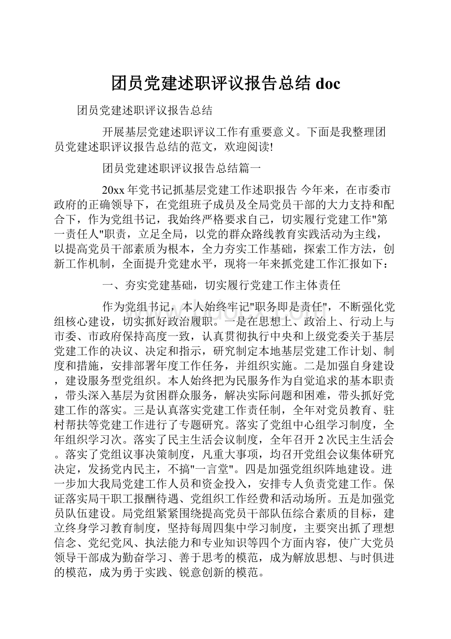 团员党建述职评议报告总结docWord文档下载推荐.docx