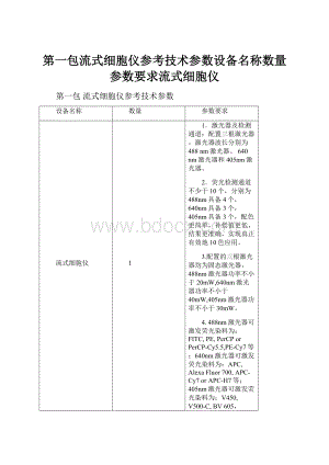 第一包流式细胞仪参考技术参数设备名称数量参数要求流式细胞仪.docx