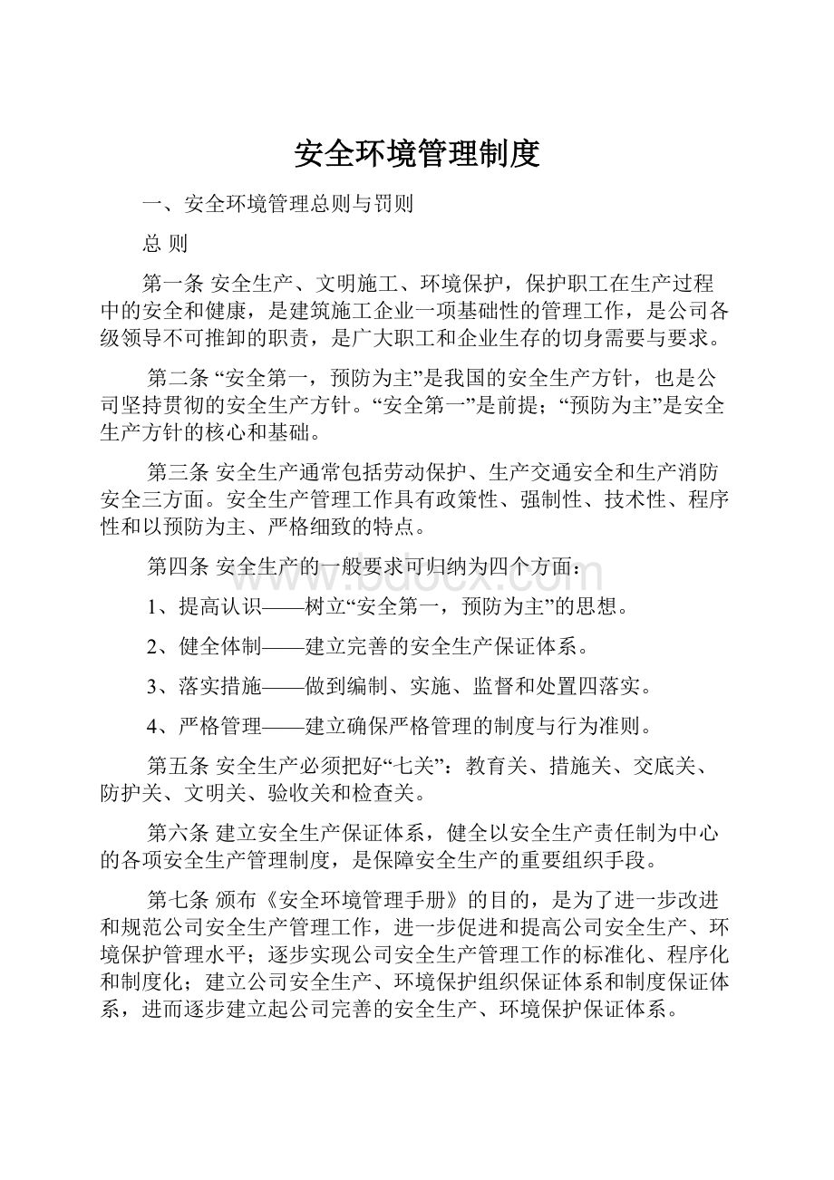 安全环境管理制度Word文档格式.docx