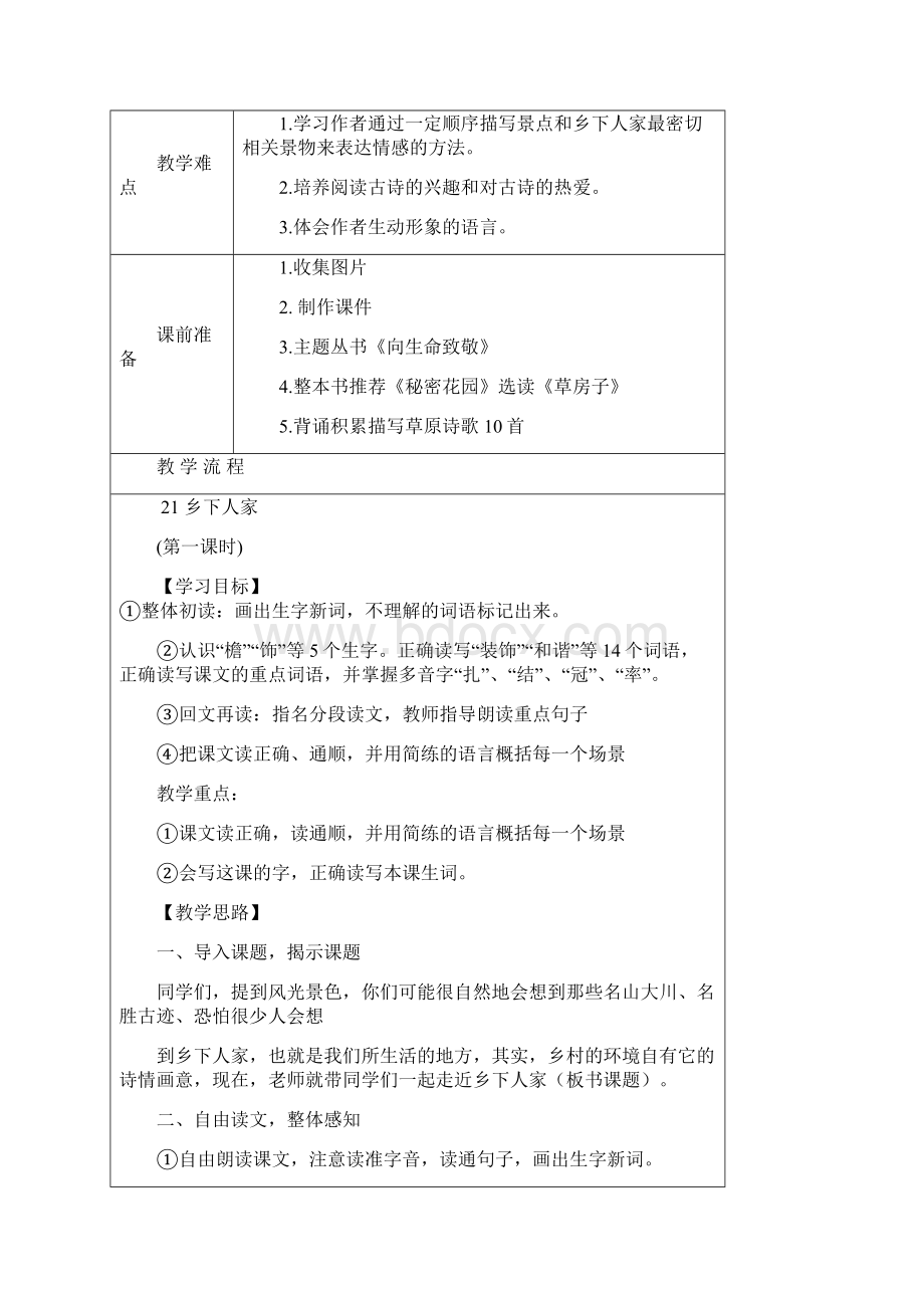 人教版四年级下册第6单元教学设计Word格式.docx_第2页