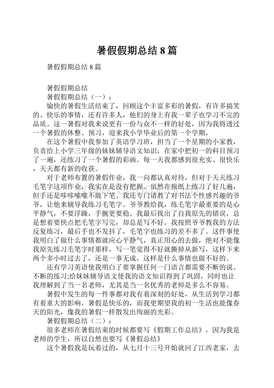 暑假假期总结8篇.docx