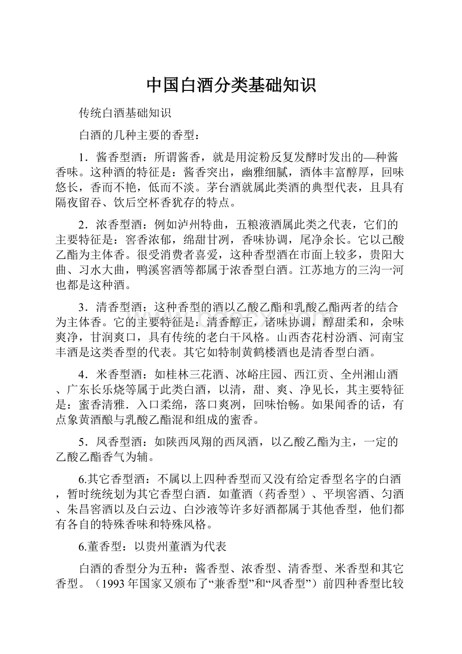 中国白酒分类基础知识Word文档下载推荐.docx