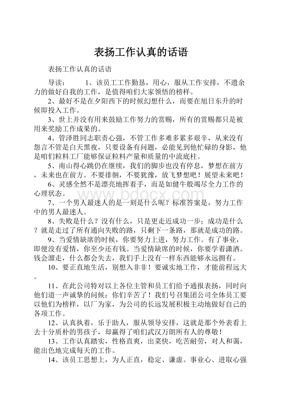 表扬工作认真的话语Word文档格式.docx