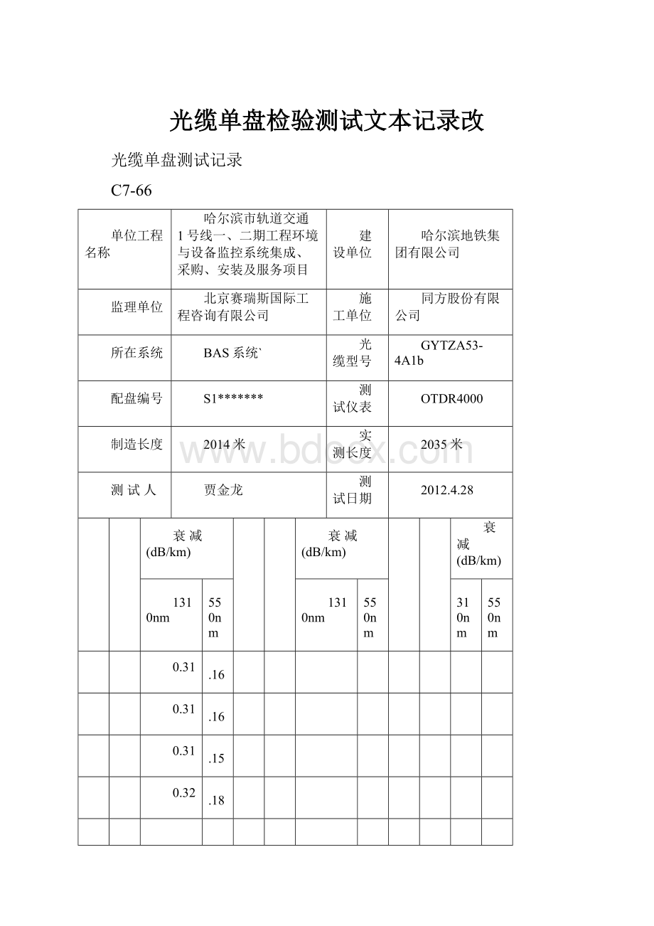 光缆单盘检验测试文本记录改.docx