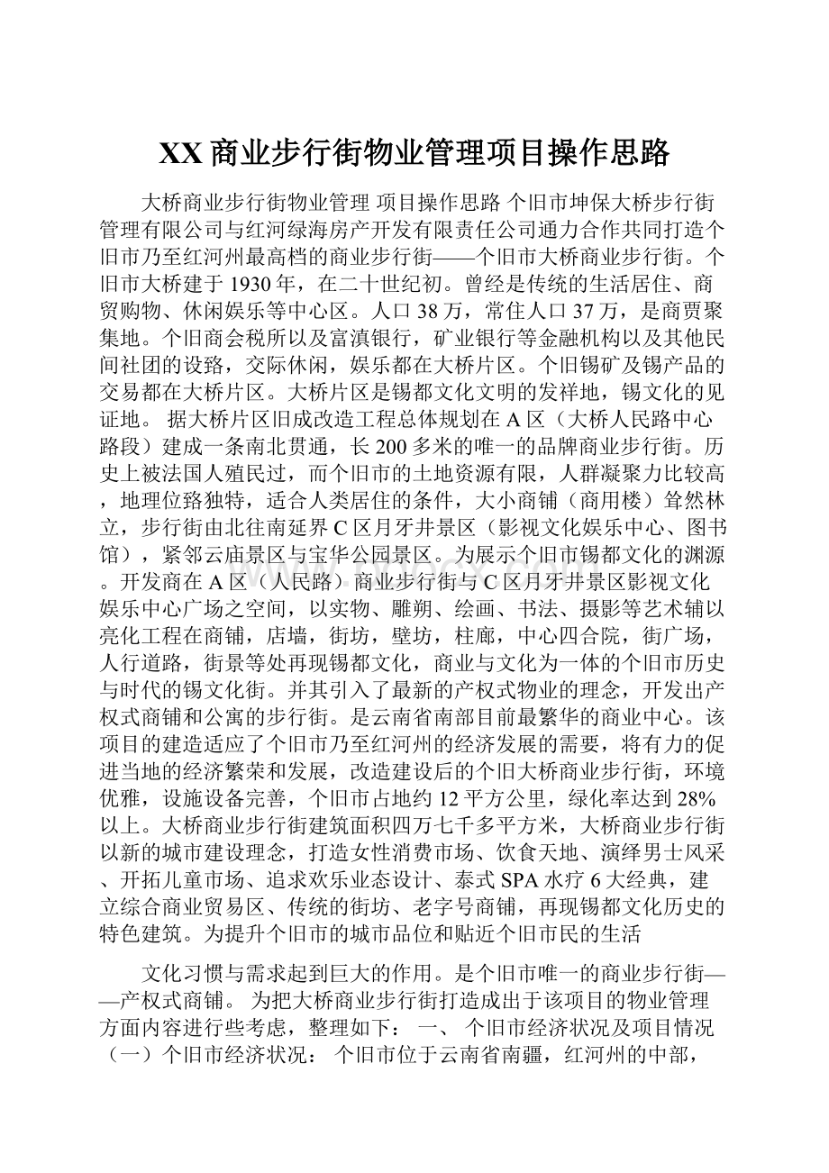 XX商业步行街物业管理项目操作思路Word下载.docx