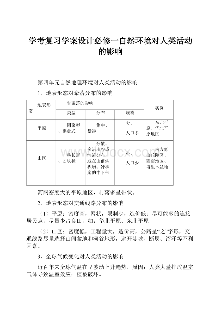 学考复习学案设计必修一自然环境对人类活动的影响.docx