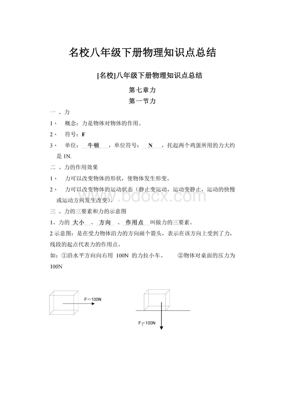 名校八年级下册物理知识点总结Word格式文档下载.docx