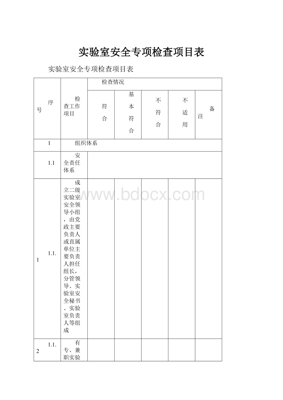 实验室安全专项检查项目表Word格式.docx_第1页