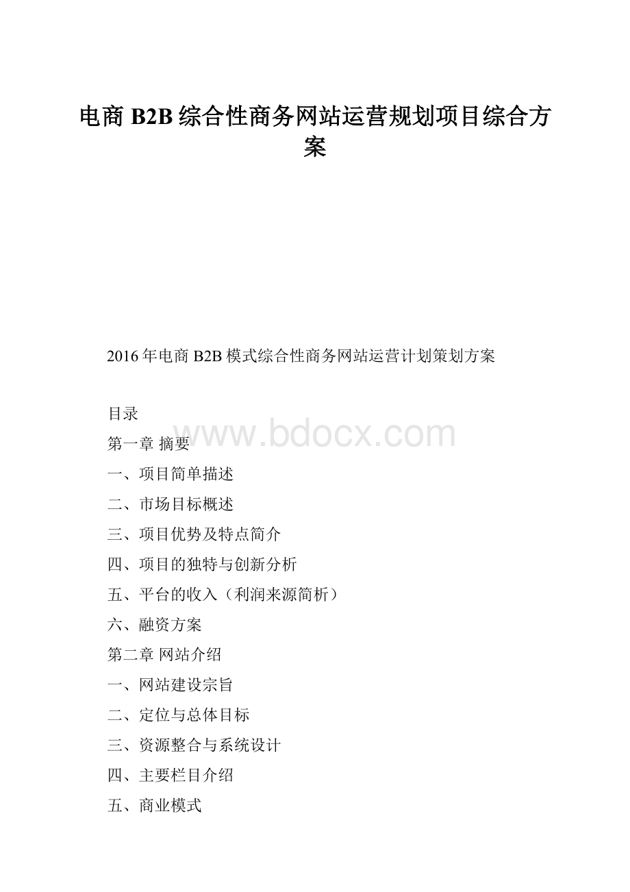 电商B2B综合性商务网站运营规划项目综合方案Word格式.docx