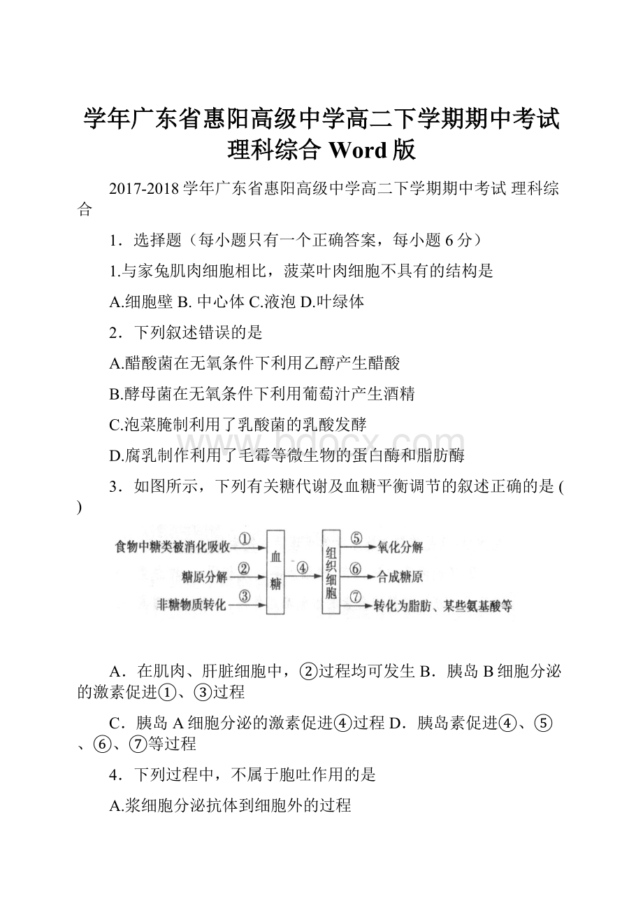 学年广东省惠阳高级中学高二下学期期中考试 理科综合 Word版.docx_第1页