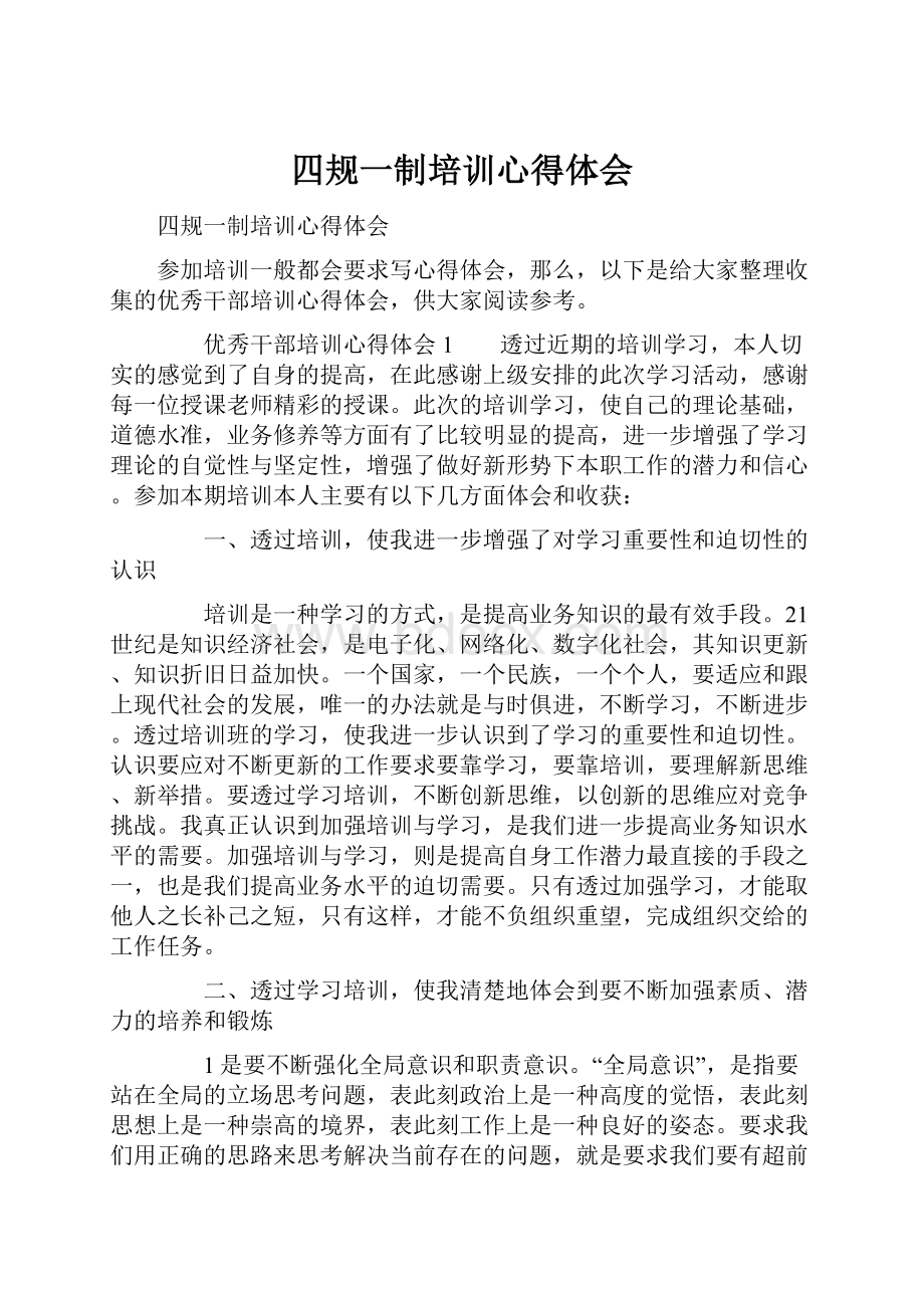 四规一制培训心得体会Word格式文档下载.docx