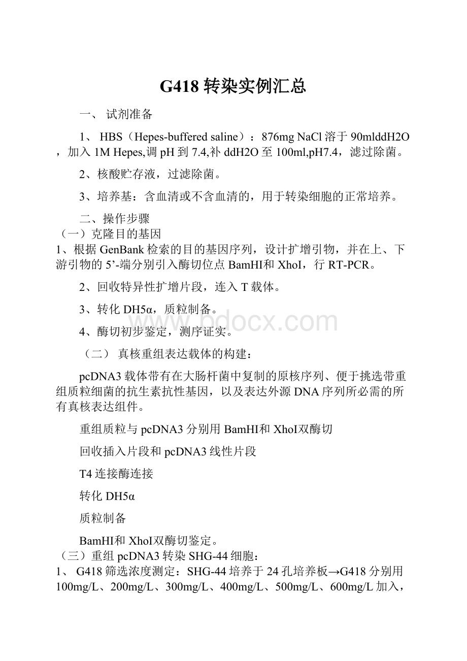 G418 转染实例汇总Word格式文档下载.docx