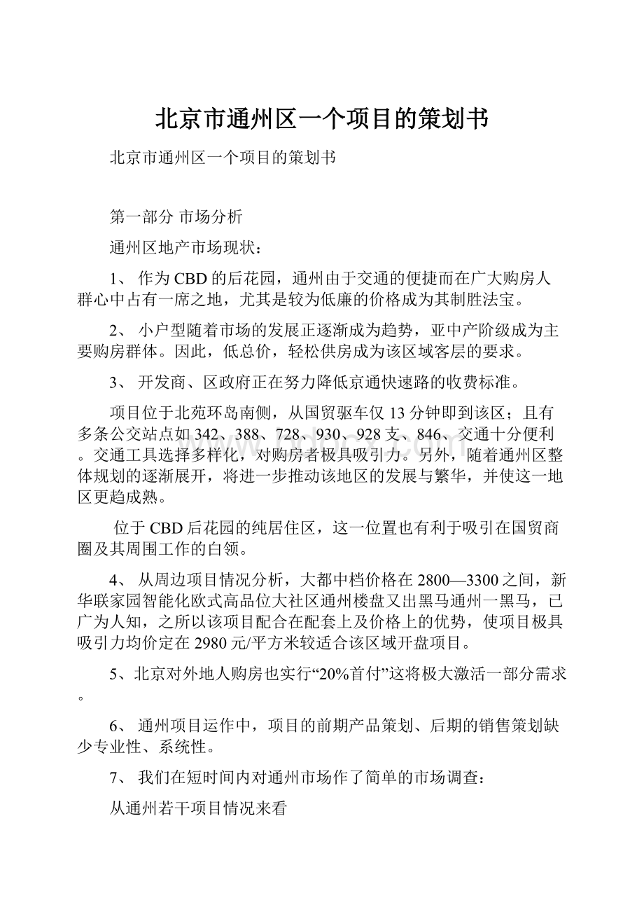 北京市通州区一个项目的策划书.docx_第1页