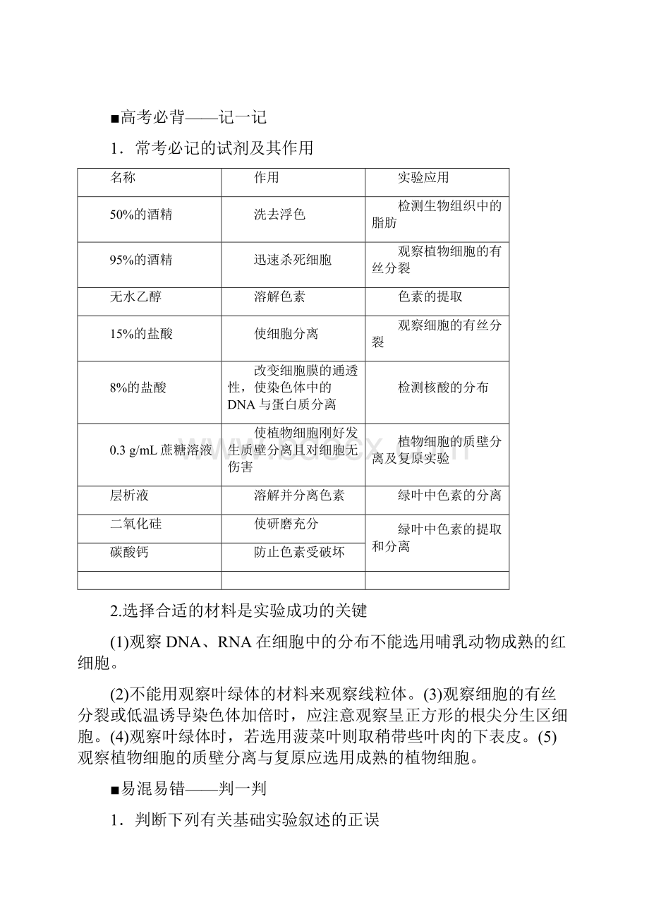 高考生物专题六 基础实验与实验探究 Word版含答案Word文档格式.docx_第2页