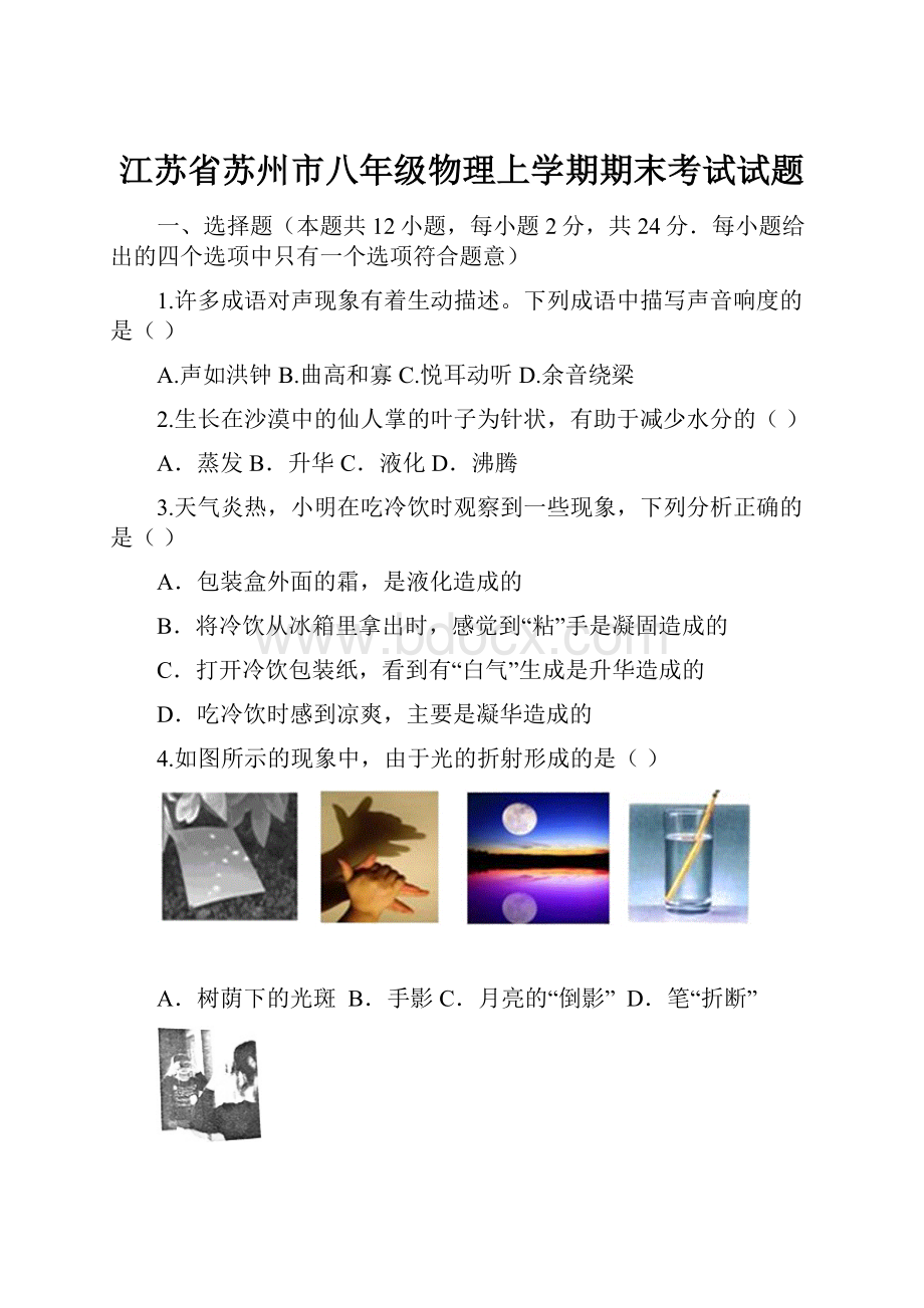 江苏省苏州市八年级物理上学期期末考试试题.docx_第1页