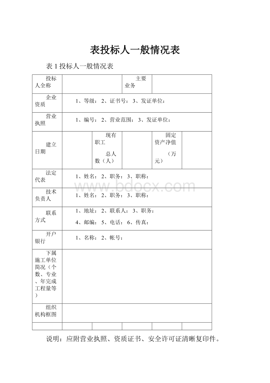 表投标人一般情况表Word文档下载推荐.docx_第1页