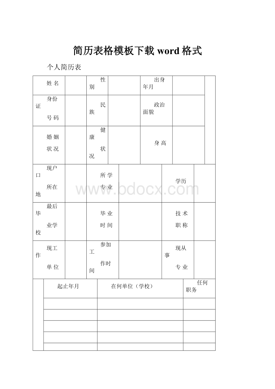 简历表格模板下载word格式.docx