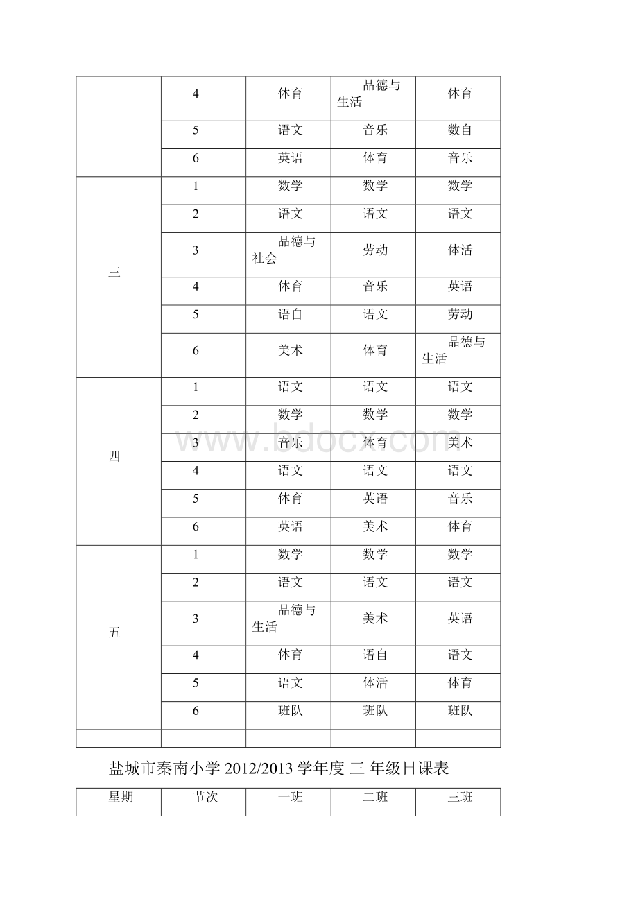 盐城市秦南小学学年度一年级日课表.docx_第3页