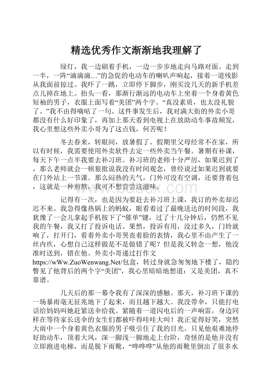 精选优秀作文渐渐地我理解了Word下载.docx