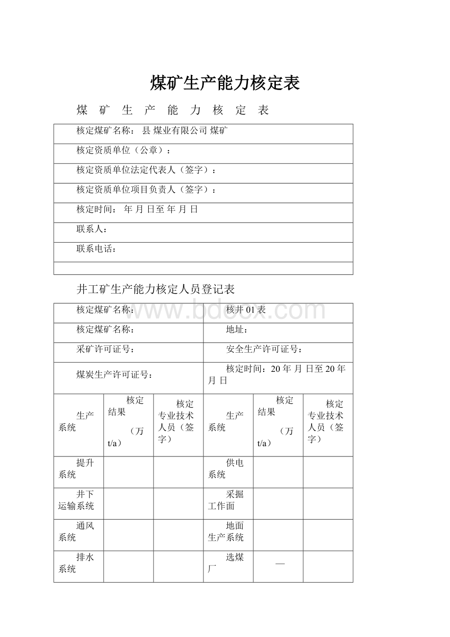 煤矿生产能力核定表Word文件下载.docx_第1页