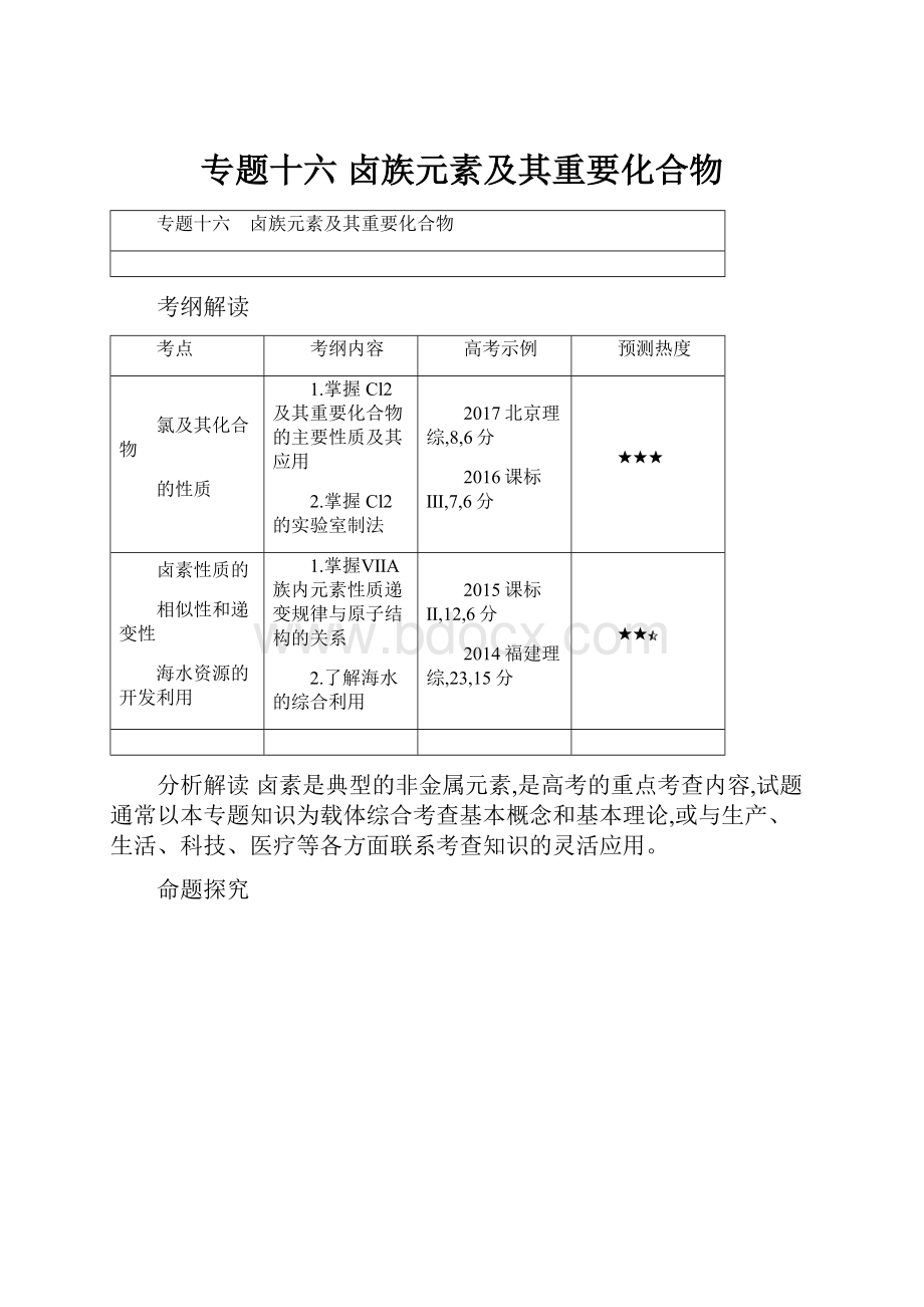 专题十六 卤族元素及其重要化合物.docx_第1页