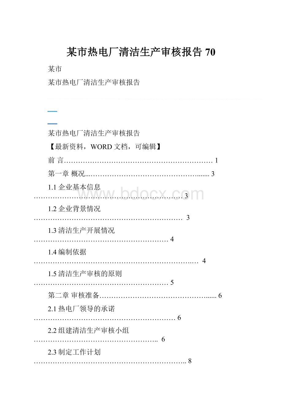 某市热电厂清洁生产审核报告70.docx_第1页