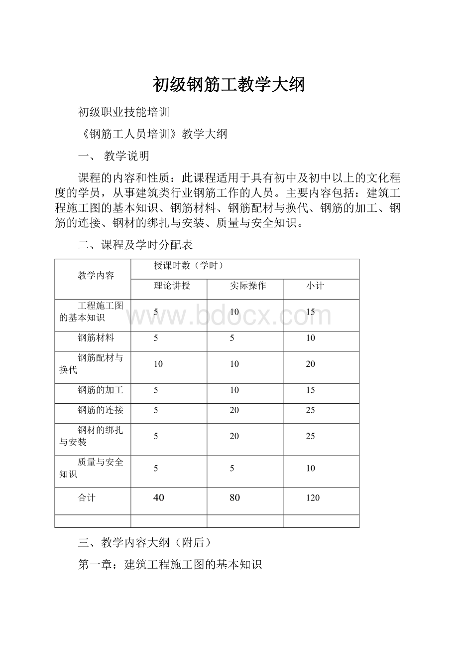 初级钢筋工教学大纲.docx_第1页