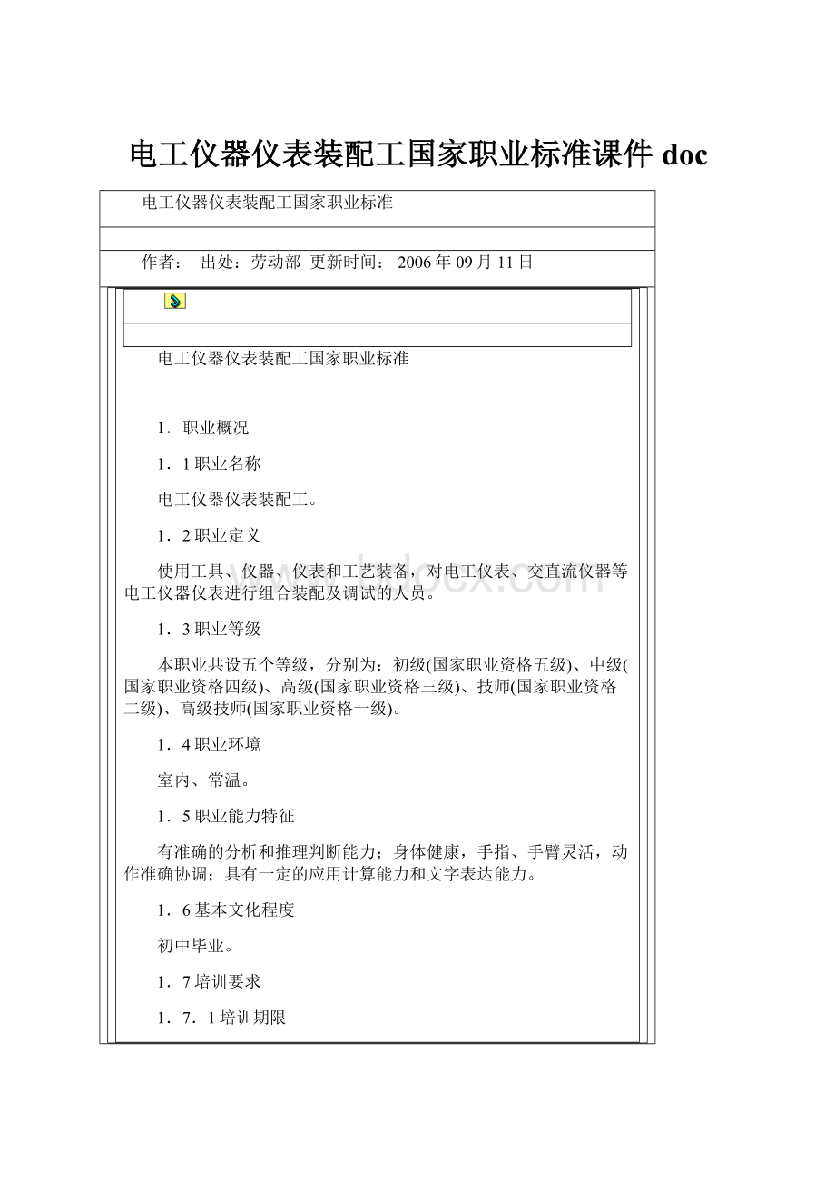 电工仪器仪表装配工国家职业标准课件doc.docx_第1页