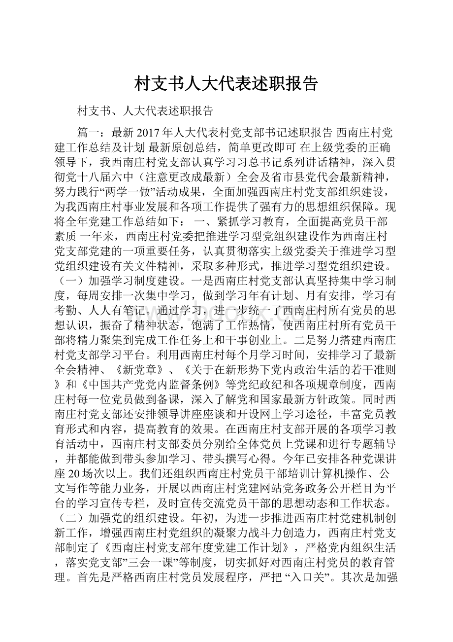 村支书人大代表述职报告Word文档下载推荐.docx