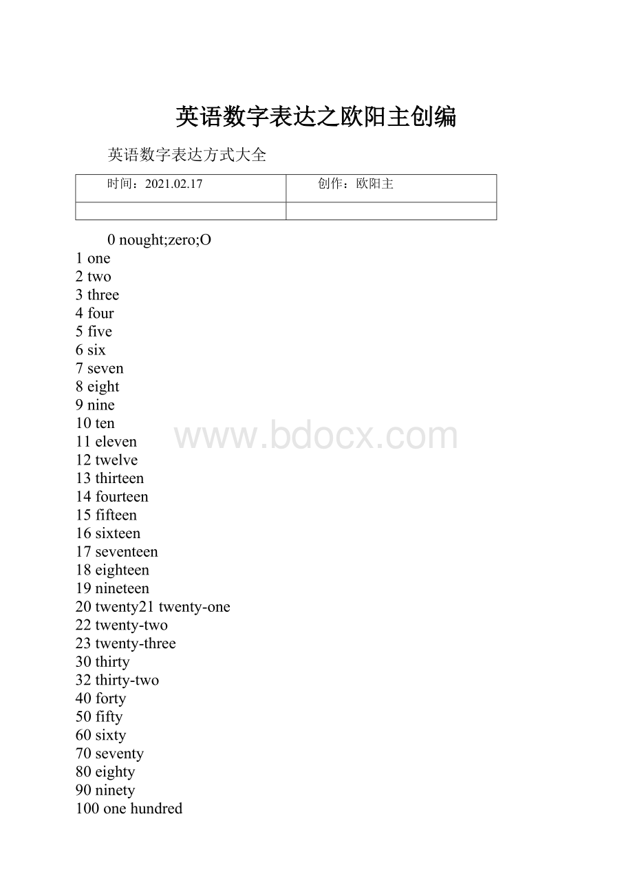 英语数字表达之欧阳主创编.docx