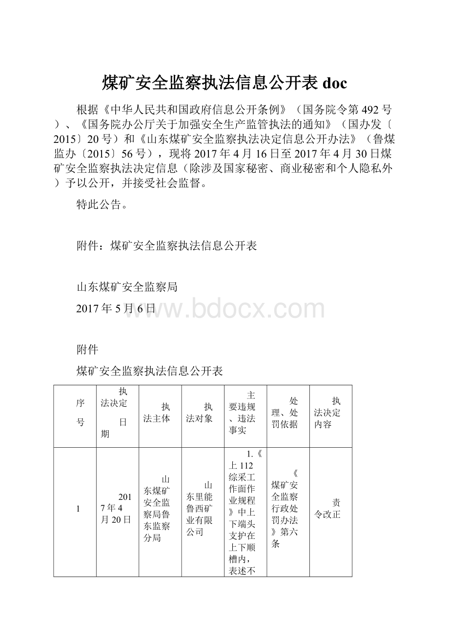 煤矿安全监察执法信息公开表doc.docx