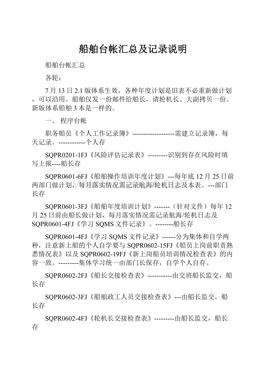 船舶台帐汇总及记录说明Word下载.docx