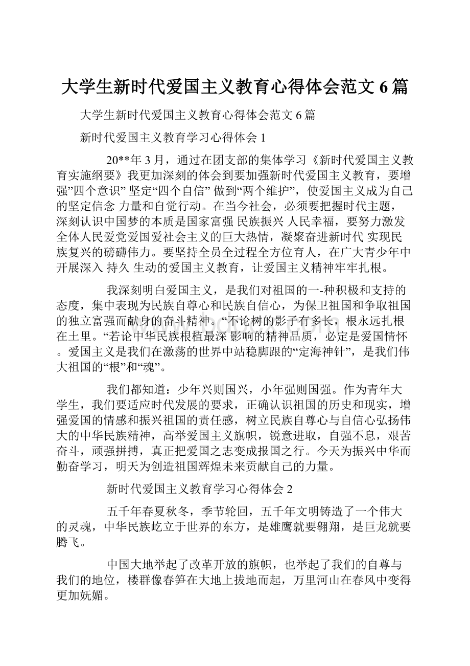 大学生新时代爱国主义教育心得体会范文6篇.docx_第1页