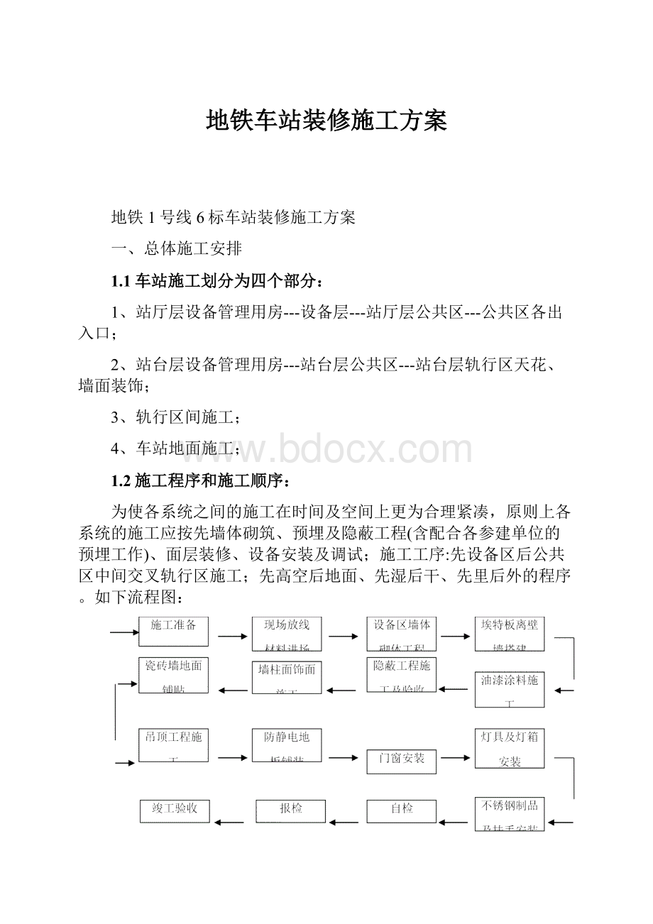 地铁车站装修施工方案Word文件下载.docx