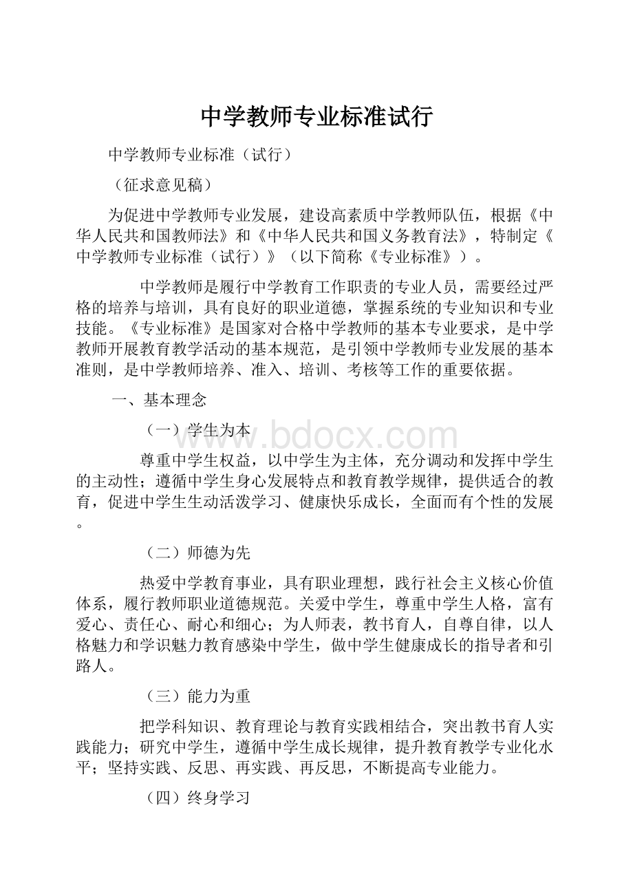 中学教师专业标准试行Word格式文档下载.docx