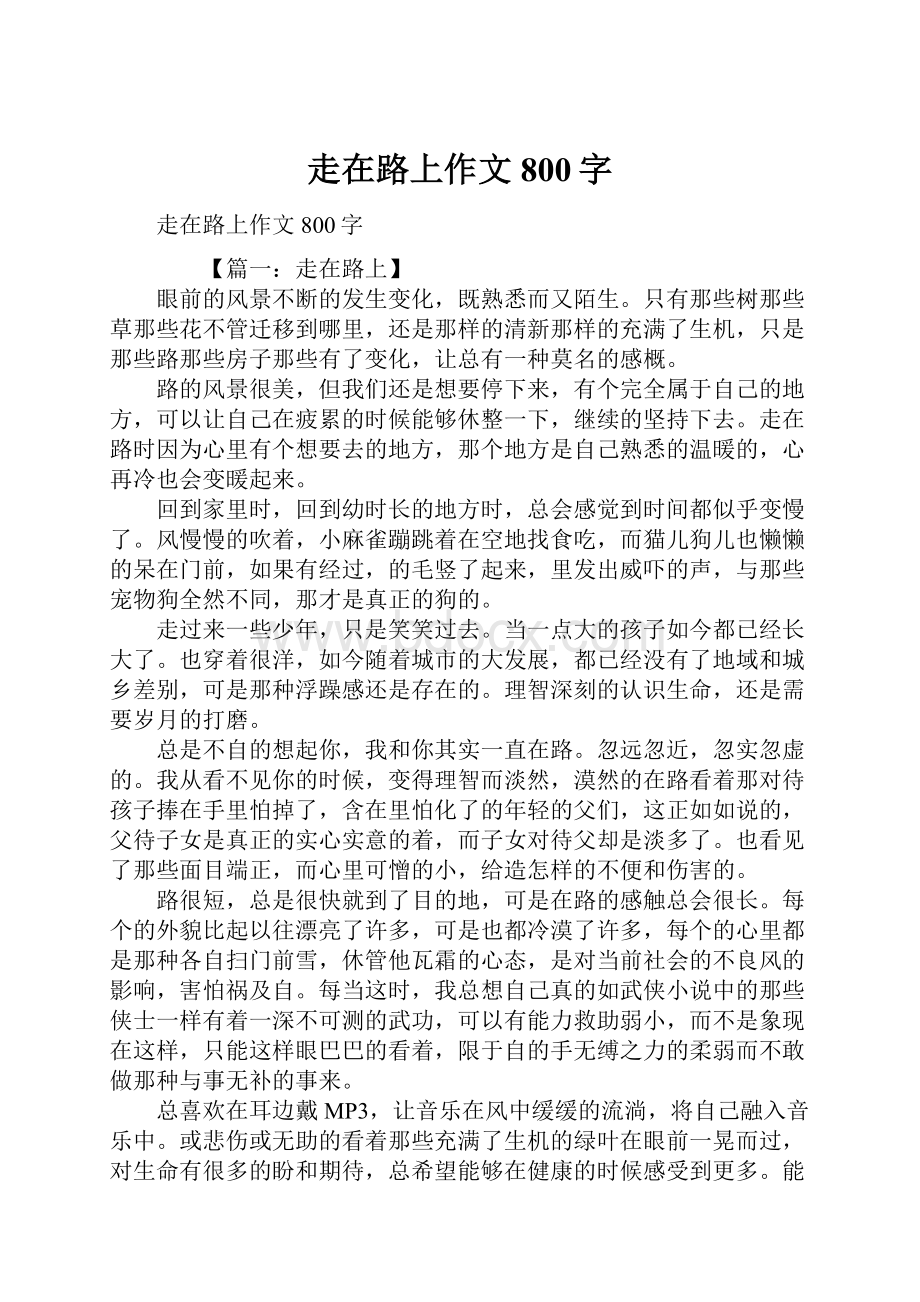 走在路上作文800字Word格式.docx