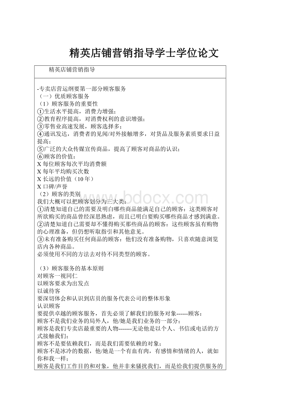 精英店铺营销指导学士学位论文Word格式文档下载.docx_第1页