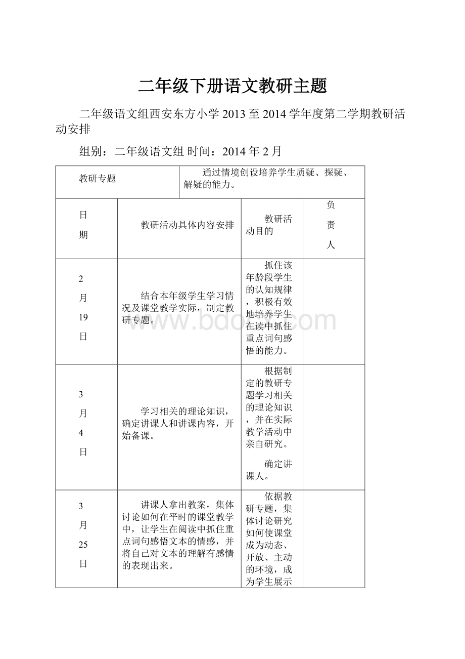 二年级下册语文教研主题.docx_第1页