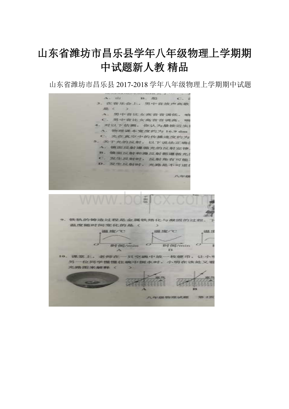 山东省潍坊市昌乐县学年八年级物理上学期期中试题新人教 精品.docx