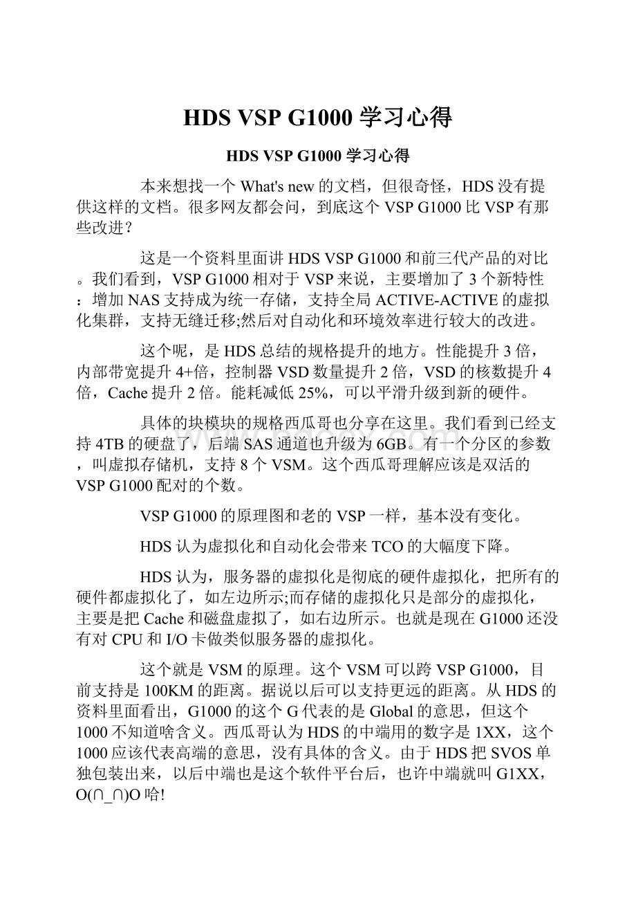 HDS VSP G1000 学习心得Word格式.docx