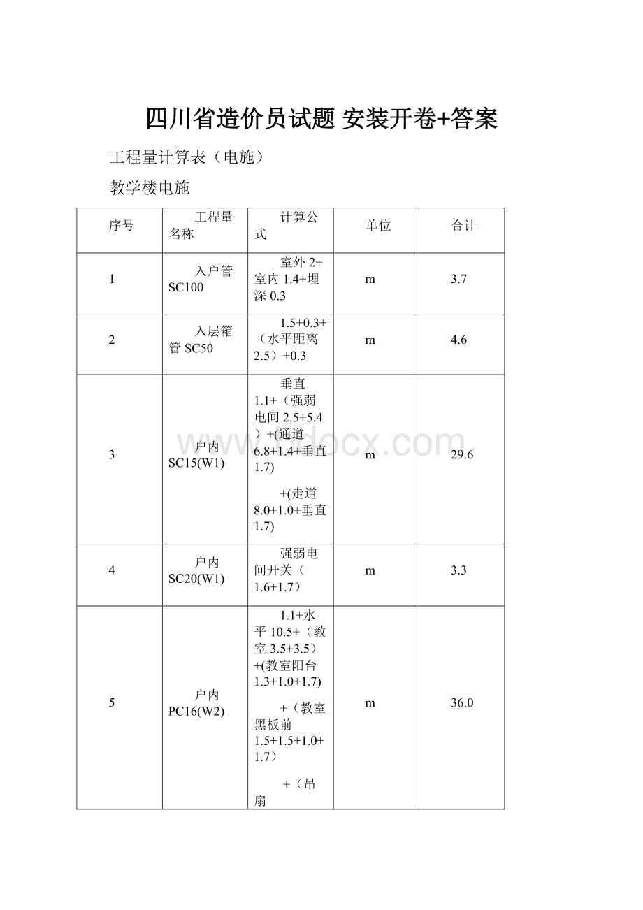 四川省造价员试题 安装开卷+答案文档格式.docx