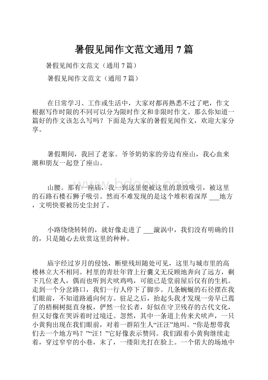 暑假见闻作文范文通用7篇.docx