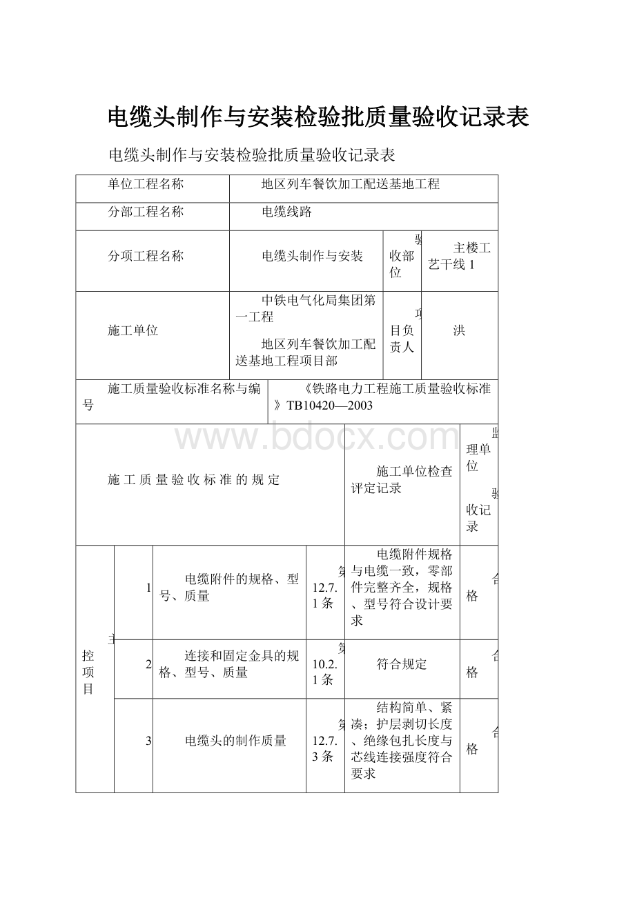 电缆头制作与安装检验批质量验收记录表.docx